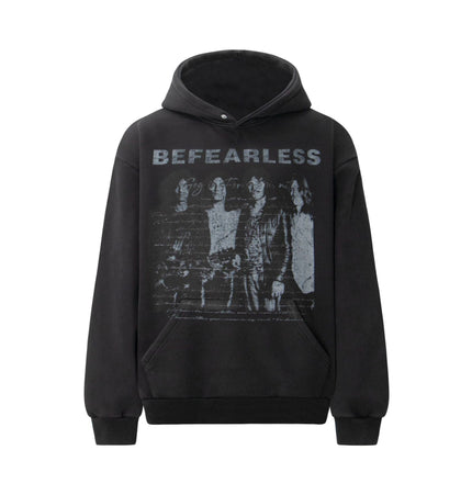TALKLESSFASHION S / black 2018 American retro trend heavy compound washed character pattern design men's hooded loose hooded sweatshirt