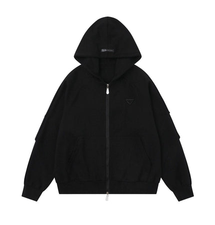 TALKLESSFASHION S / black 25010 Retro High-End Neutral Trend Solid Color Deconstructed Jacket Design Men's Loose Cardigan Hooded Sweatshirt