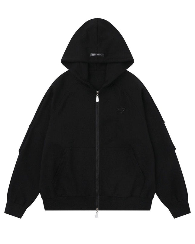 TALKLESSFASHION S / black 25010 Retro High-End Neutral Trend Solid Color Deconstructed Jacket Design Men's Loose Cardigan Hooded Sweatshirt