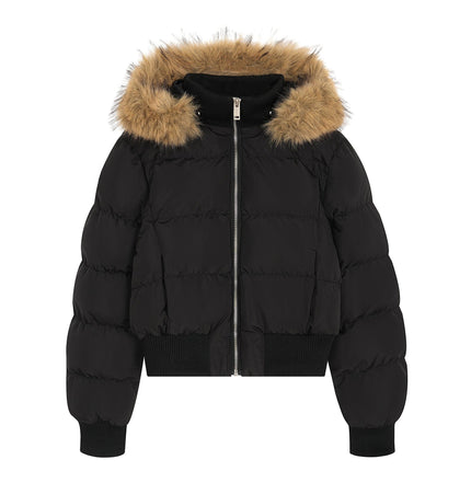 TALKLESSFASHION S / black American Fur Collar Cropped Puffer