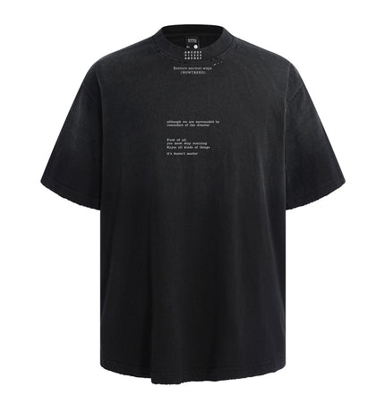 TALKLESSFASHION S / black American retro half-spray abrasion wash design sense short sleeve T-shirt for men and women street fashion brand hip-hop loose body shirt