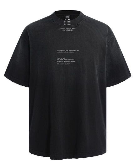 TALKLESSFASHION S / black American retro half-spray abrasion wash design sense short sleeve T-shirt for men and women street fashion brand hip-hop loose body shirt