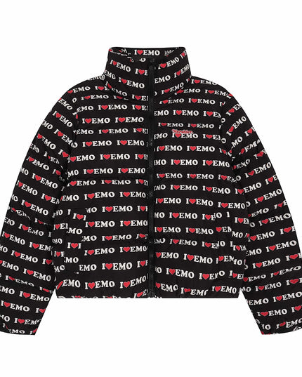 TALKLESSFASHION S / black American Retro Love Letters Cropped Puffer