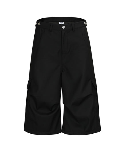 TALKLESSFASHION S / black BLACKLISTS American cleanfit pleated wide-leg cropped trousers men's and women's high-quality handsome cargo shorts