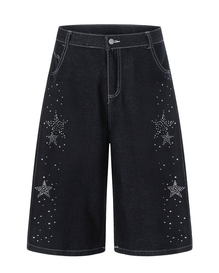 TALKLESSFASHION S / black BLACKLISTS American heavy industry star hot diamond primary color denim cropped pants men's and women's design wide-leg shorts summer