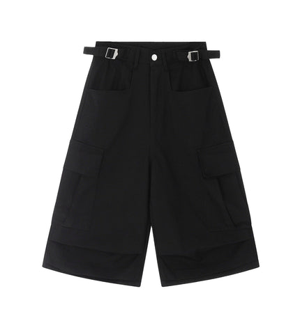 THETLSTUDIO S / black BLACKLISTS AMERICAN VINTAGE PLEATED MULTI-POCKET CARGO SHORTS MEN'S AND WOMEN'S SUMMER LOOSE WIDE-LEG CROPPED PANTS