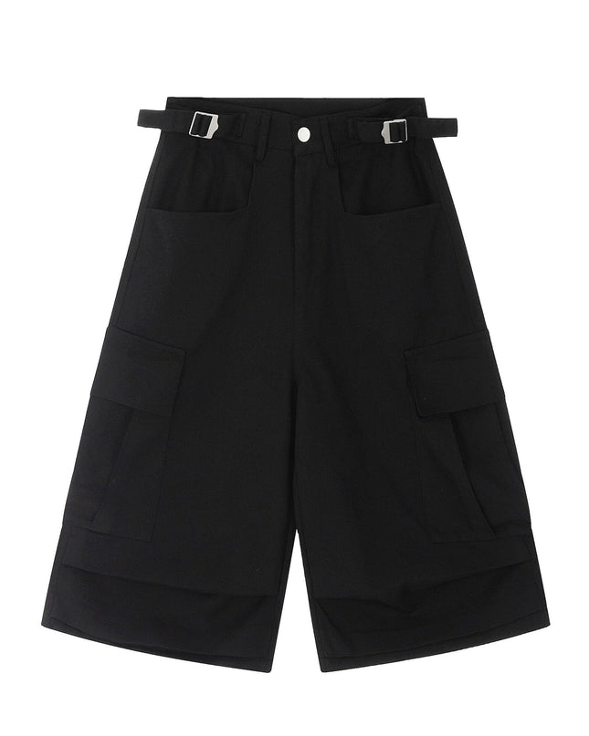 TALKLESSFASHION S / black BLACKLISTS AMERICAN VINTAGE PLEATED MULTI-POCKET CARGO SHORTS MEN'S AND WOMEN'S SUMMER LOOSE WIDE-LEG CROPPED PANTS