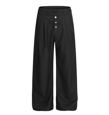 TALKLESSFASHION S / Black C920 GXFortune American Casual Zen Pleated Straight Striped Trousers Kendo Streamer Draped Casual Pants