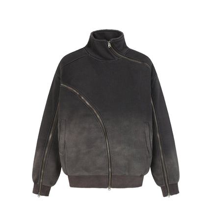 TALKLESSFASHION S / black Deconstructed Gradient Zipper Jacket