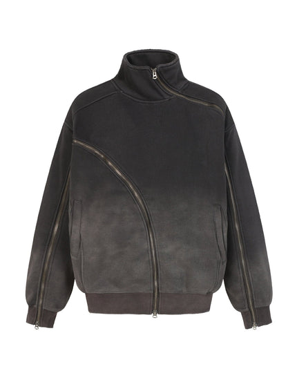 TALKLESSFASHION S / black Deconstructed Gradient Zipper Jacket