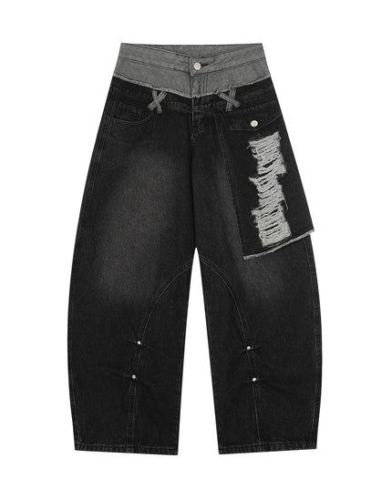 TALKLESSFASHION S / black Destroyed Scimitar Wide-Leg Jeans