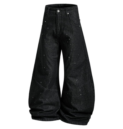 TALKLESSFASHION S / black EON 26 spring new spot American street trendy high street individual design scimitar denim trousers