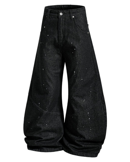 TALKLESSFASHION S / black EON 26 spring new spot American street trendy high street individual design scimitar denim trousers