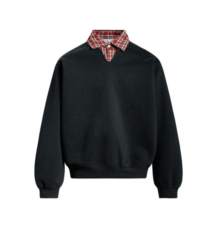 TALKLESSFASHION S / black EON 26 Spring New spot American street trendy high street plaid splicing fake two-piece pullover sweatshirt for men