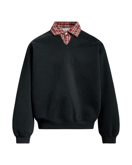TALKLESSFASHION S / black EON 26 Spring New spot American street trendy high street plaid splicing fake two-piece pullover sweatshirt for men