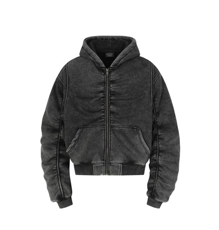 TALKLESSFASHION S / black Jiayiku Men's Fall 2025 New American Street Personality Hoodie Pleated Washed Old Hoodie with Fleece