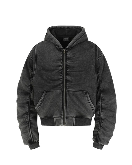 TALKLESSFASHION S / black Jiayiku Men's Fall 2025 New American Street Personality Hoodie Pleated Washed Old Hoodie with Fleece
