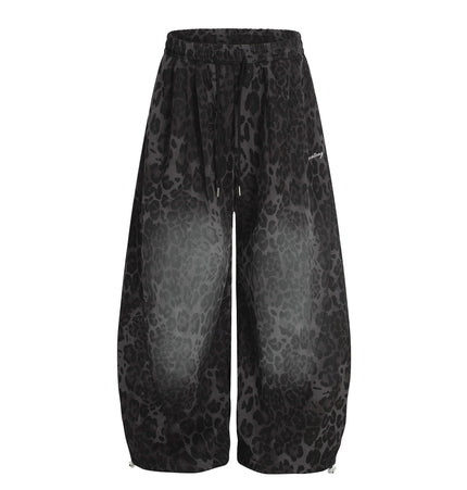 TALKLESSFASHION S / black Jiayiku trendy brand 2025 American retro leopard print sweatpants scimitar pants men's and women's vibe ruffians handsome loose wide-leg pants