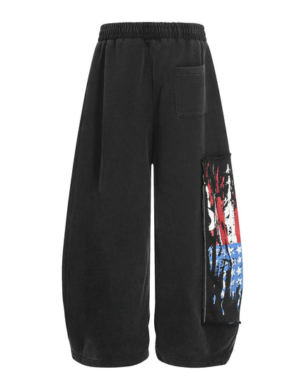 TALKLESSFASHION S / black Jiayiku trendy brand 2025 new American retro washed scimitar Stars and Stripes sweatpants for men and women loose wide-leg pants