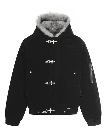 TALKLESSFASHION S / black Jiayiku trendy brand 2025 winter mountain carving American old money style wool collar cotton jacket padded jacket suede cotton jacket