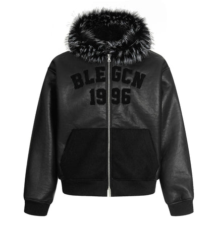 TALKLESSFASHION S / black Lambswool Pilot Fur Collar Jacket