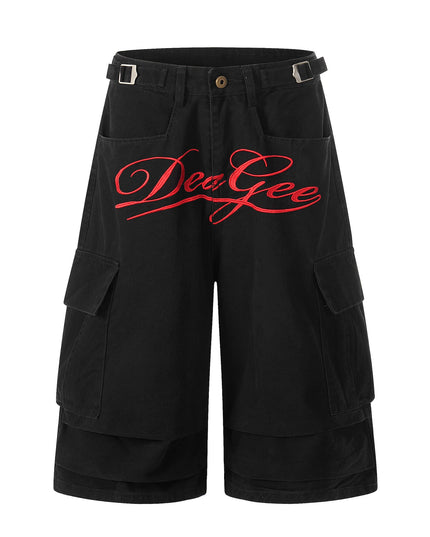 TALKLESSFASHION S / black Letter Embroidery Design Cargo Cropped Pants