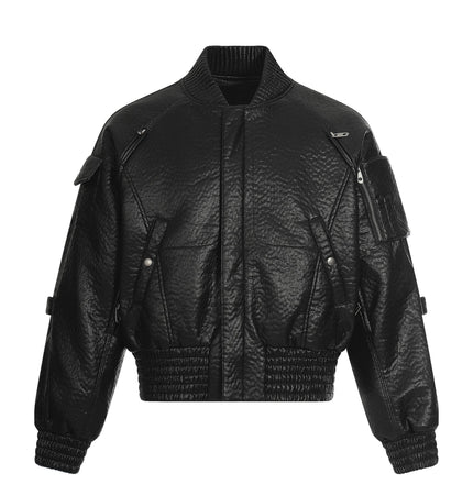 TALKLESSFASHION S / black Mecha Pilot Padded Leather Jacket