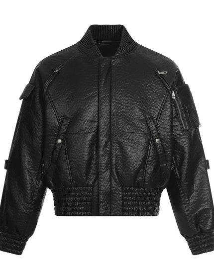TALKLESSFASHION S / black Mecha Pilot Padded Leather Jacket