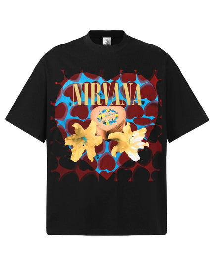 TALKLESSFASHION S / Black short sleeve 2026 Spring and Summer Nirvana Heart-shaped Gift Box American Cotton T-Shirt Men's Direct Jet Print Summer Breathable American Short Sleeves