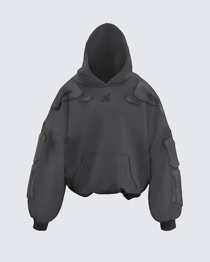 TALKLESSFASHION S / black Skeleton Embroidered Hooded