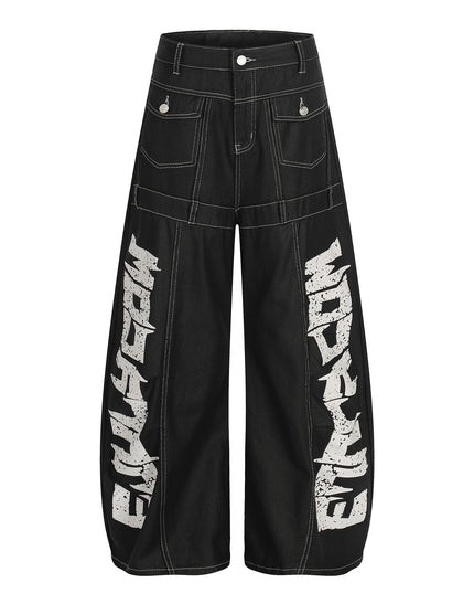 TALKLESSFASHION S / black Street Coated Monogram Print Jeans