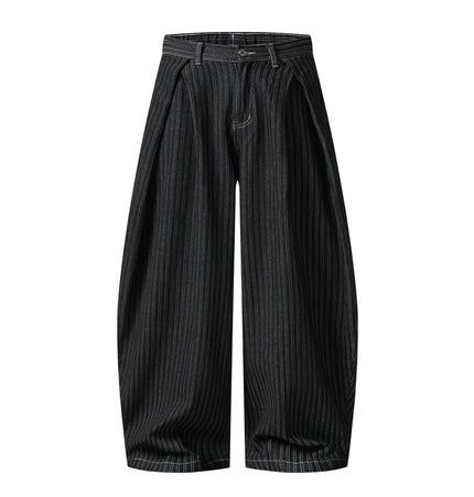 TALKLESSFASHION S / black Street personality striped wide-leg jeans for men and women washed distressed loose simple scimitar pants
