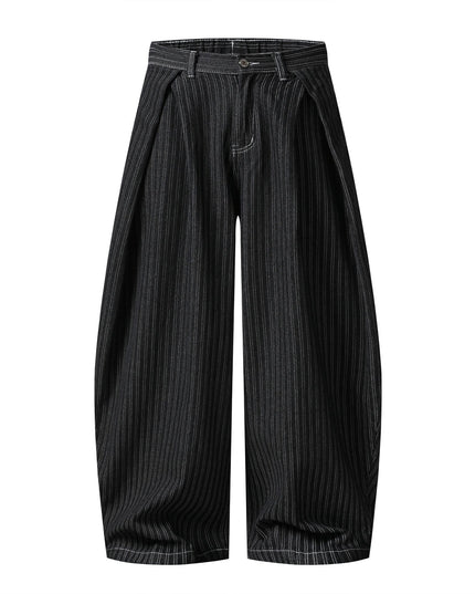 TALKLESSFASHION S / black Street personality striped wide-leg jeans for men and women washed distressed loose simple scimitar pants