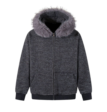 TALKLESSFASHION S / black Striped Hooded Hooded Sweatshirt Jacket