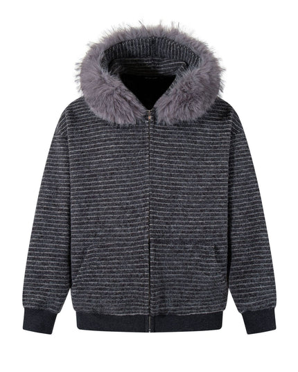 TALKLESSFASHION S / black Striped Hooded Hooded Sweatshirt Jacket