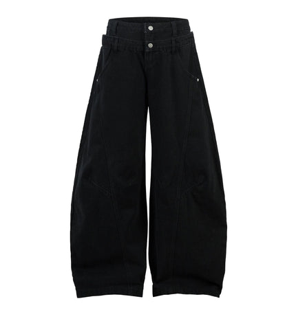 TALKLESSFASHION S / black Trendy street letter graffiti patch leopard print fake two pieces of design scimitar wide-leg hip-hop jeans for men and women