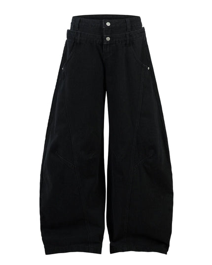 TALKLESSFASHION S / black Trendy street letter graffiti patch leopard print fake two pieces of design scimitar wide-leg hip-hop jeans for men and women