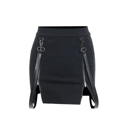 TALKLESSFASHION S / black VO studio 2025 design sense black sexy double zipper bag hip slit gothic tight skirt female summer