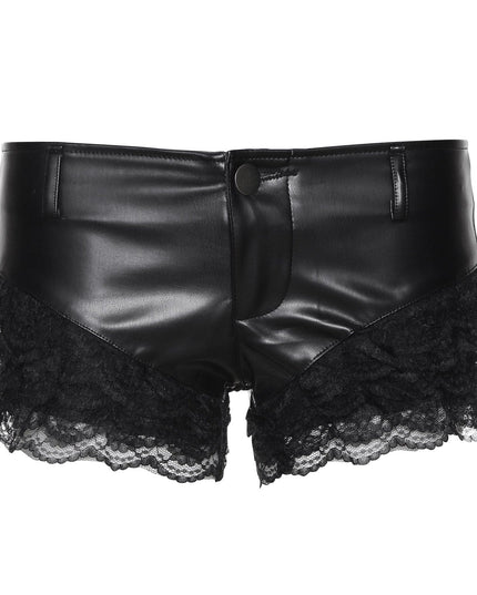TALKLESSFASHION S / black VOstudio 2025 Summer New Cool Sexy Lace Stitched PU Leather Ultra Shorts Hot Girl Low-Waisted Hot Pants Girl