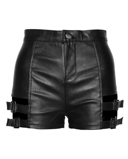 TALKLESSFASHION S / black VOstudio Sexy Hot Girl PU Leather Cut-out Strappy Shorts Women's Black Versatile High Waist Slimming Skinny Hot Pants