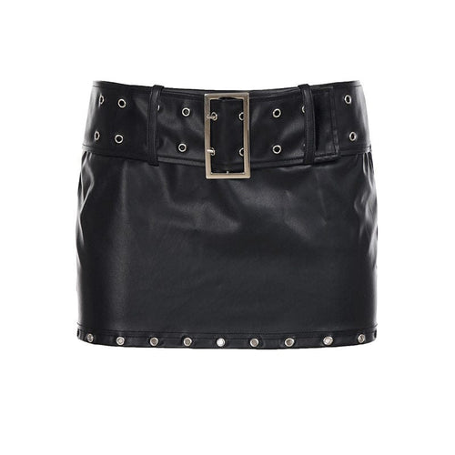 THETLSTUDIO S / black VOstudio Subculture Punk Personality Corn Strap Spliced Short Skirt Sexy Spice Girl Rivet PU Leather Skirt