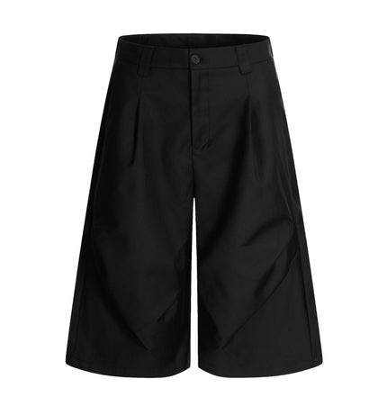 TALKLESSFASHION S / Black (without pendant) K338 American summer high-end versatile street trend deconstructed pleated design men's loose cropped casual trousers