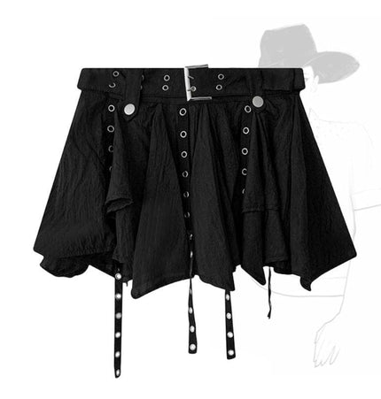 TALKLESSFASHION S / Black361 Wasteland style retro irregular ruffle skirt women's spring and summer design sense small man streamer pleated skirt