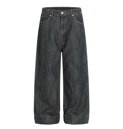 TALKLESSFASHION S / blue Bamboo Texture Wide-Leg Jeans
