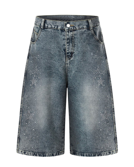 TALKLESSFASHION S / blue BLACKLISTS American heavy industry star hot diamond primary color denim cropped pants men's and women's design wide-leg shorts summer