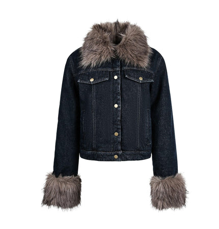 TALKLESSFASHION S / blue Cropped Biker Denim Jacket
