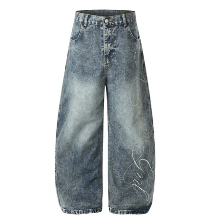 TALKLESSFASHION S / blue EON 26 spring new spot American street trendy high street personalized hot diamond design denim trousers men