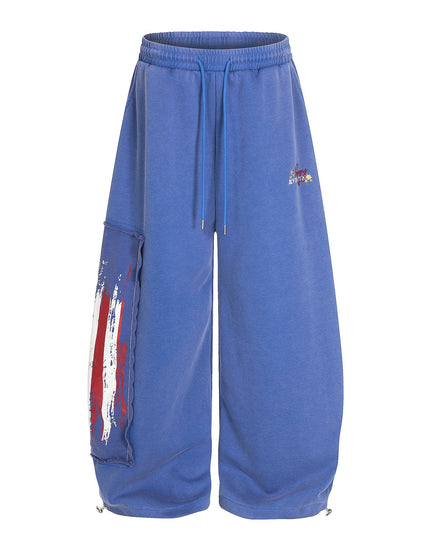 TALKLESSFASHION S / blue Jiayiku trendy brand 2025 new American retro washed scimitar Stars and Stripes sweatpants for men and women loose wide-leg pants