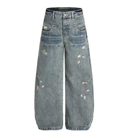 TALKLESSFASHION S / blue Punk ripped distressed washed jeans