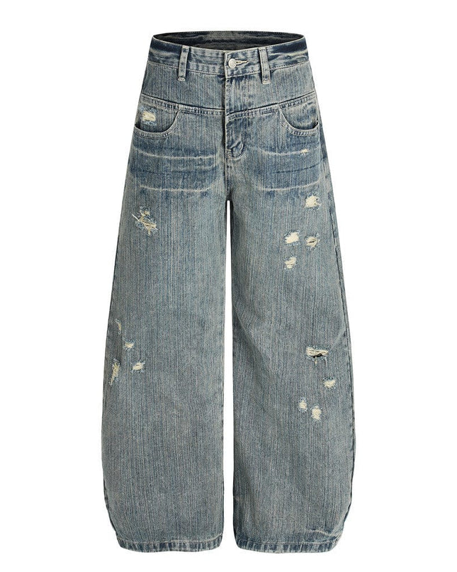 TALKLESSFASHION S / blue Punk ripped distressed washed jeans